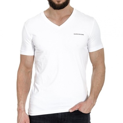 Calvin Klein t-shirt męski biały v-neck logo L