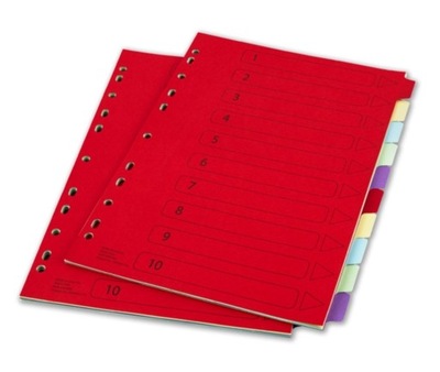 10x Przekładki numeryczne kolorowe A4 karton
