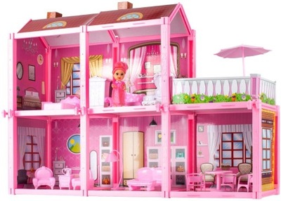 Domek dla lalek Villa z mebelkami, różowy zestaw, idealny na prezent
