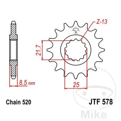 PINION GEAR FRONT JT F578-16, 16Z, SIZE 520  