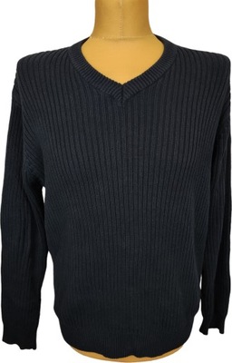 A.W. DUNMORE Prążkowany SWETER PULLOVER Granat V-neck M