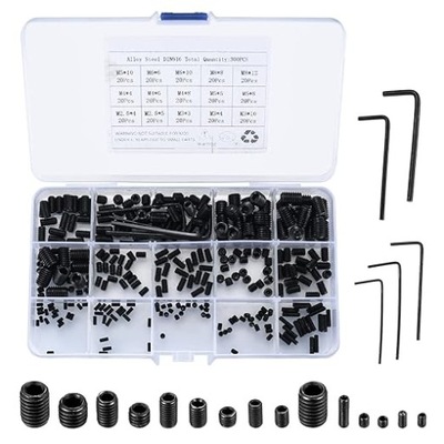 ZESTAW 300 SZTUK ŚRUB NASTAWNYCH ŚRUBY GWINTOWE IMBUSOWE M2-M8+IMBUSY