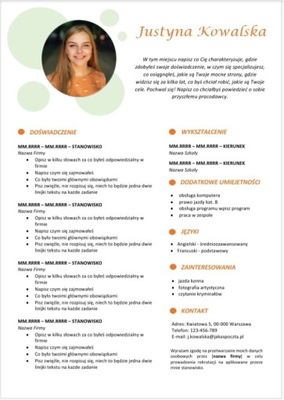 CURRICULUM VITAE - KREATYWNY WZÓR CV, MS WORD, ŻYCIORYS PO POLSKU