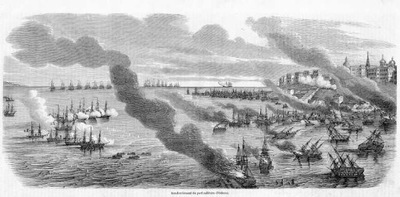 drzeworyt 1854 Odessa. Bombardowanie portu w 1854