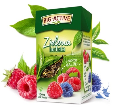 Big Active Herbata ZIELONA LIŚCIASTA MALINA 100G