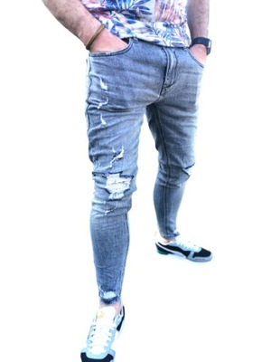 Spodnie męskie jeansowe szare dziury slim MS 32