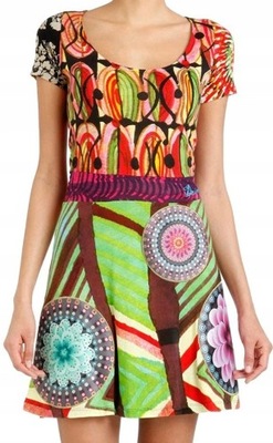 Sukienka z krótkim rękawem kolorowa wzór geometryczny DESIGUAL XL