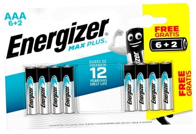 8x Bateria ENERGIZER Max Plus LR03 AAA 1,5V