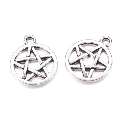 zaw781 Zawieszka pentagram 21mm - stare srebro