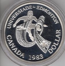 Kanada 1 dolar okolicznoś. 1983, uniwersjada w Edmonton, srebro certyfikat.