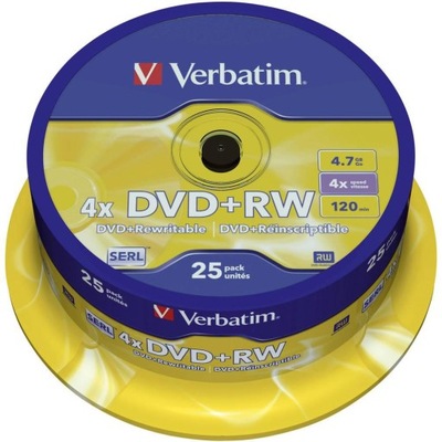 Płyta DVD+RW Verbatim, 4,7 GB, zestaw 25 szt.