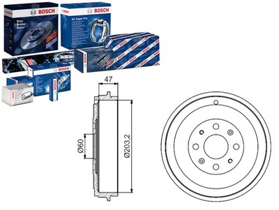 КОМПЛЕКТ БАРАБАНОВ ТОРМОЗНЫХ BOSCH 55704050 55703042