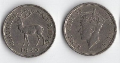 MAURITIUS BRYTYJSKI 1950 1/2 RUPEE