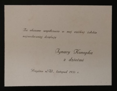Podziękowanie 1935 Przedwojenne Konopka
