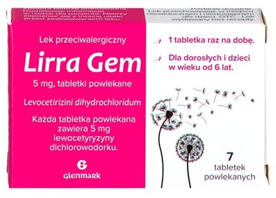 Lirra Gem 5 mg lewocetyryzyna alergia 7 tabletek