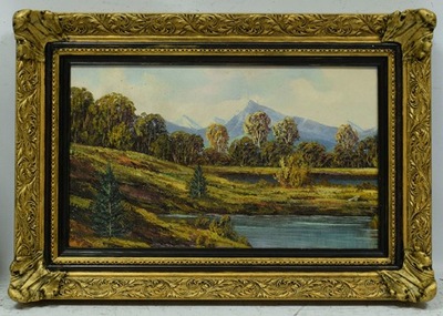 Stary obraz pejzaż z drzewami Olej 58x40 cm