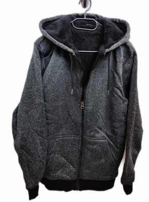 Bluza męska ocieplana sherpa z kapturem melanż na zamek L