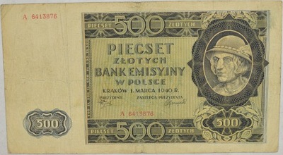2.gh.GG, 500 Złotych 1940 A, M.98.a, St.3/3+