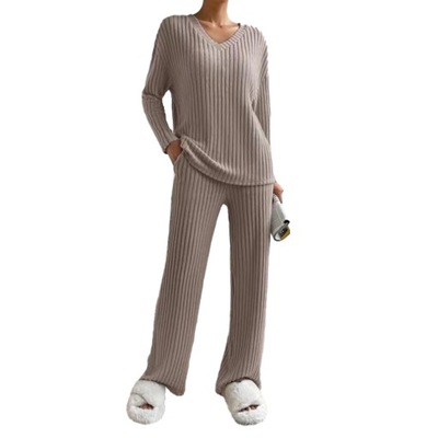 Nowość! Trendy Komplet: Luźne Swetry Z V-neckiem I Eleganckie Spodnie, XL