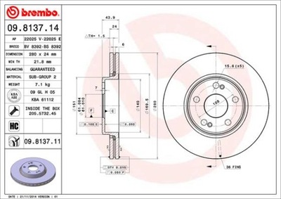 BREMBO 09.8137.11 ДИСК ТОРМОЗНОЙ