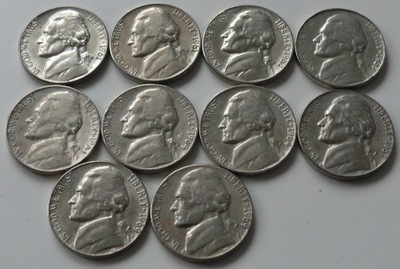 USA - 10 szt. zestaw lata 60 - Jefferson Nickel - 5 centów 1961 - 1969