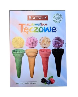 ROŻKI WAFLOWE TĘCZOWE KOLOROWE WAFLE DO LODÓW 16sz