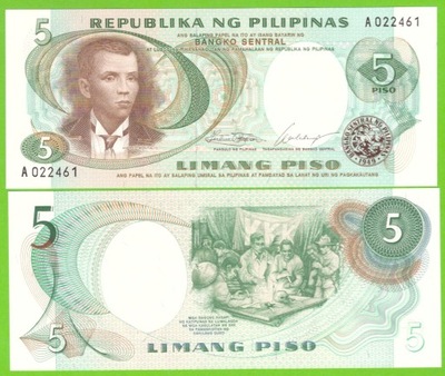 FILIPINY 5 PISO ND 1969 P-143a UNC