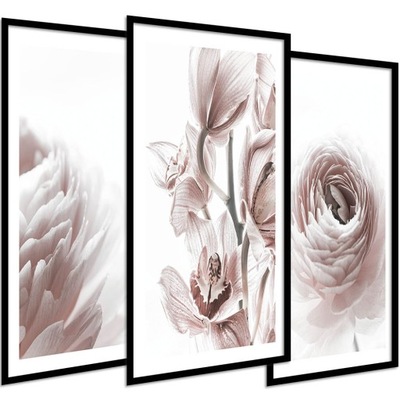 Nowoczesne obrazy do salonu seria 3 szt pudrowe kwiaty