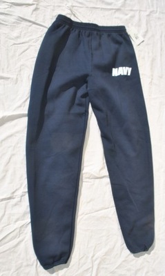 spodnie wojskowe US NAVY dresowe dres LARGE L granatowe