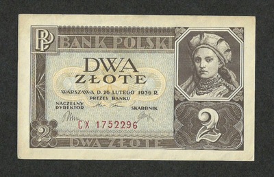 Banknot 2 złote 1936, seria CX AUNC
