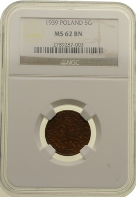 5 groszy 1939 r. - Grading NGC MS62 BN