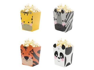 Pudełka na popcorn Zwierzątka 4szt Urodziny