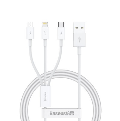 Kabel 3w1 USB-A USB-C Lightning micro USB 3.5A 1m biały