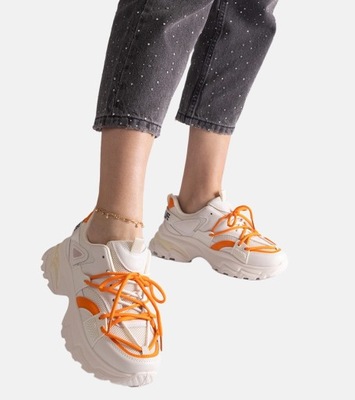 Sportowe buty sneakersy damskie beżowe 31125 rozmiar 37
