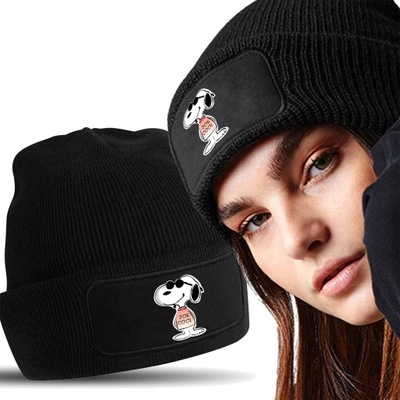 CZAPKA ZIMOWA CZARNA SNOOPY 02 CIEPŁA beanie