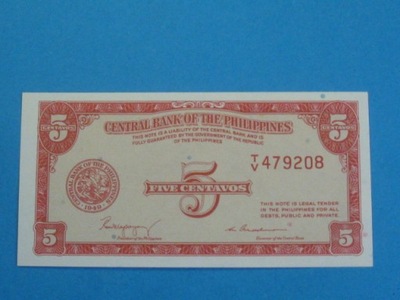 Filipiny Banknot 5 Centavos 1949 ! UNC P-126a