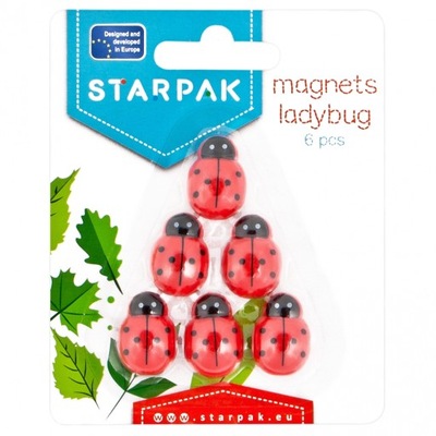 Zestaw MAGNESÓW BIEDRONEK 25mm 6 sztuk STARPAK magnesy na LODÓWKĘ czerwone