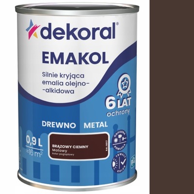 DEKORAL EMALIA EMAKOL STRONG 0,9L BRĄZ CIEMNY MAT