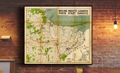 Stara mapa Wolne Miasto Gdansk 1930r. 50x40m