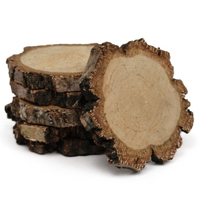 Plastry drewna, gruba kora, o śr. 6-8 cm