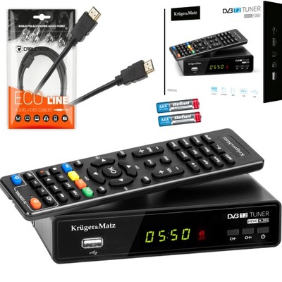 Tuner DVB-T2 KrugerMatz H.265 HEVC dekoder kabel HDMI