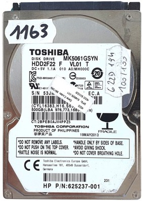 Dysk twardy 2.5 HDD 2.5 TOSHIBA 500 GB