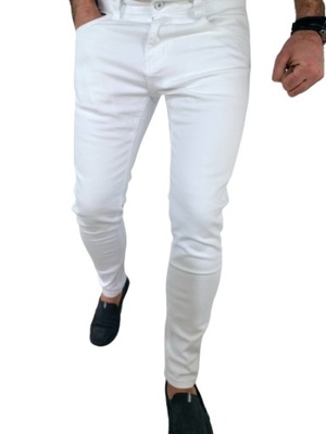 Pánske džínsové nohavice biele hladké slim MSB 31