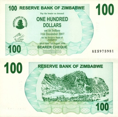 # ZIMBABWE - 100 DOLARÓW - 2006 - P-42 - UNC