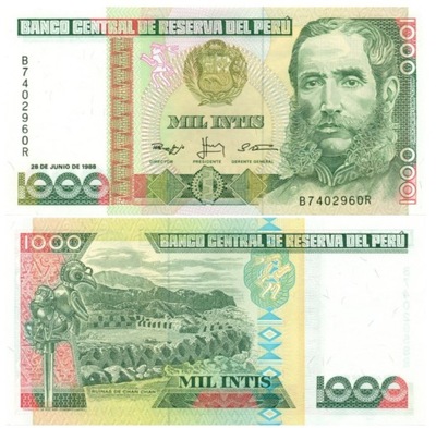 PERU 1000 INTIS 1988 P-136b UNC