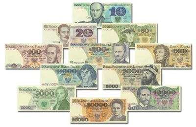 ZESTAW BANKNOTÓW 10 - 20 000 zł. UNC - PIĘKNY !!!