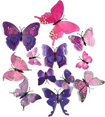 NAKLEJKI ŚCIENNE 3D MOTYLE BUTTERFLY PURPURA 12SZT