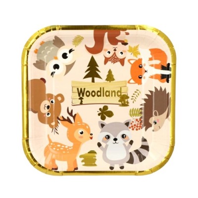 Talerzyki papierowe Woodland zwierzęta leśne 18cm SOWA LIS LAS