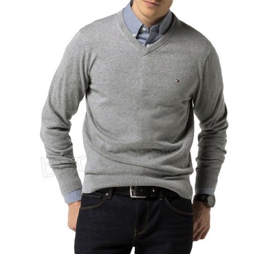 TOMMY HILFIGER SZARY SWETER MESKI V-Neck L