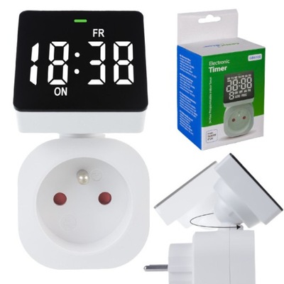 Programator Czasowy Wyłącznik Cyfrowy LCD Timer do Gniazda 230V 16A Biały